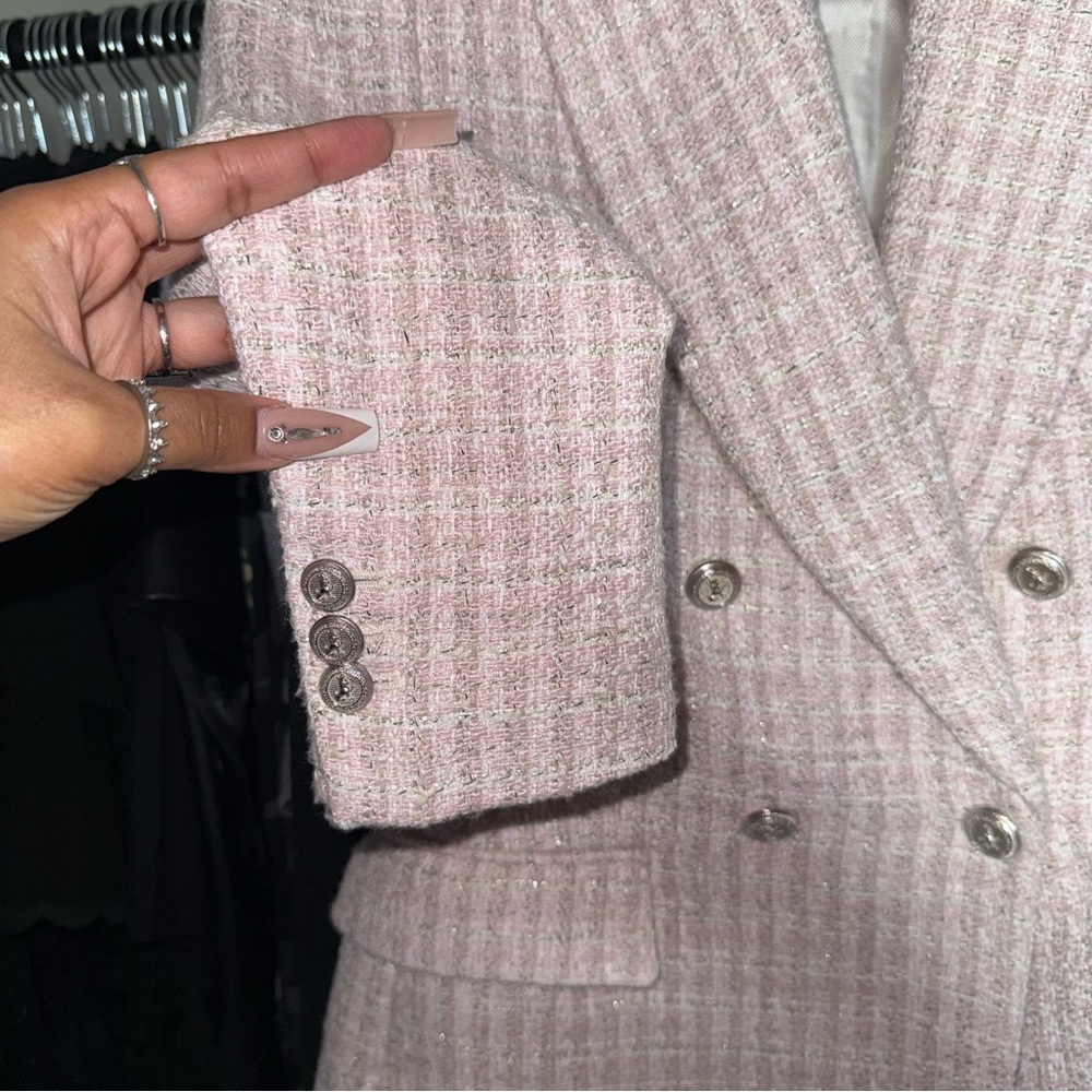 ZARA Pink Tweed Double-Breasted Blazer Jacket - Picture 9 of 17